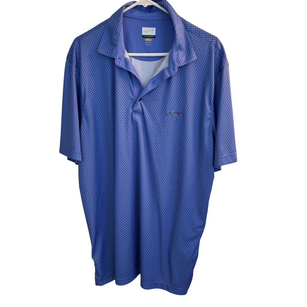 Greg Norman Polo‎ Men's Blue Golf Pattern Play Dry Short Sleeve Cotton Sz XXL